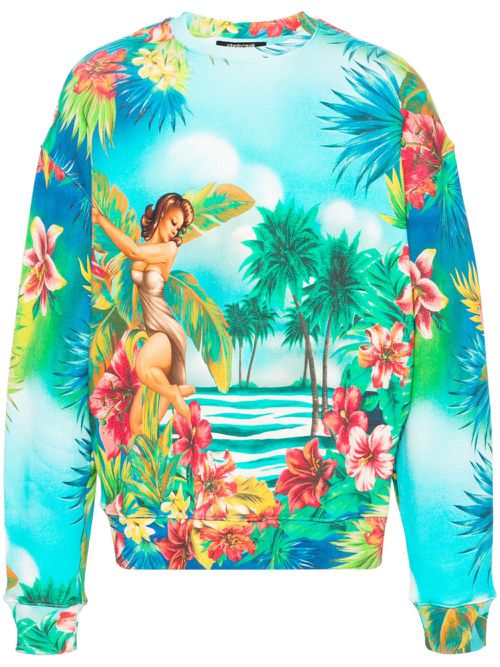 Floral-print cotton sweatshirt - Blue