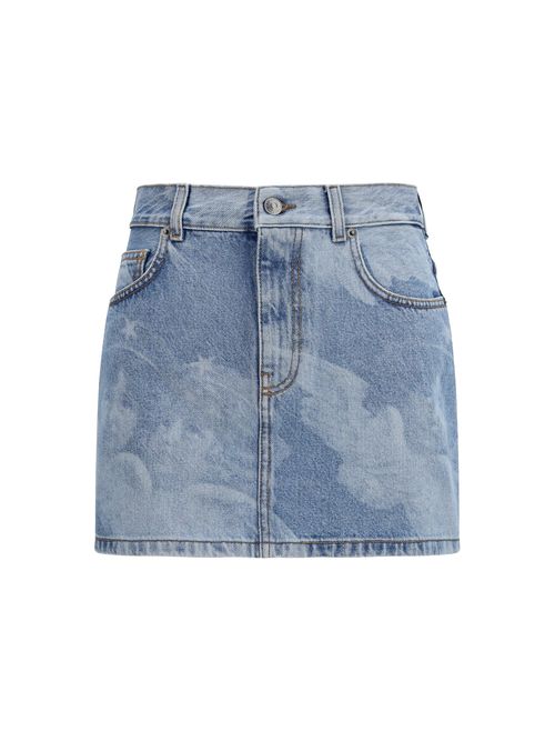 Angel-Print Denim Mini Skirt — Blue