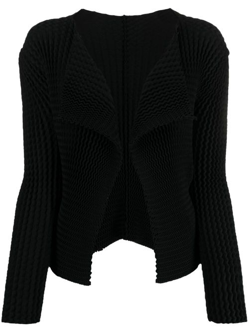 Ribbed-detailing open-front jacket - Black