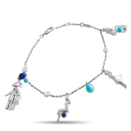 Pre-Owned Van Cleef  Arpels Romance in Paris 18K White Gold Lapis Lazuli, Mother of Pearl, and Turquoise Charm Bracelet VC18 030724
