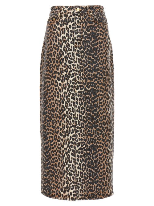 Leopard-Print Denim Skirt — Brown