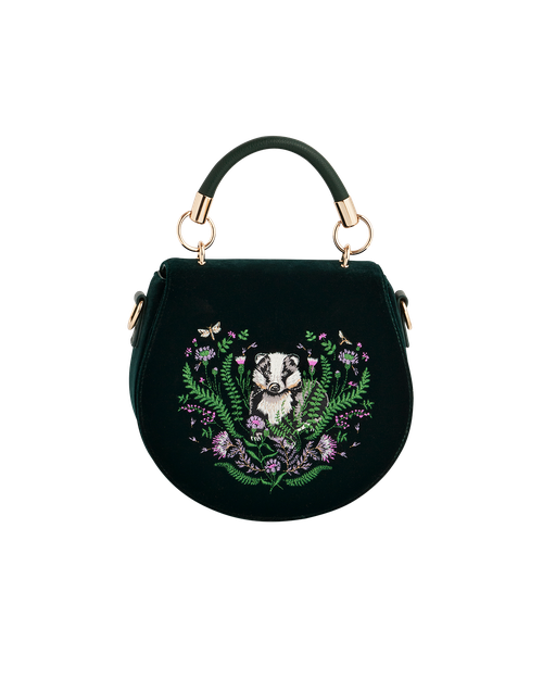 Fable England Green Badger Embroidered Top Handle Saddle Bag | Women's Handbag