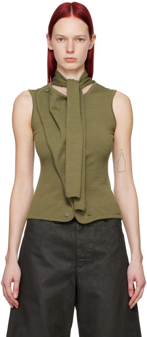 LEMAIRE Green Asymmetrical Cardigan