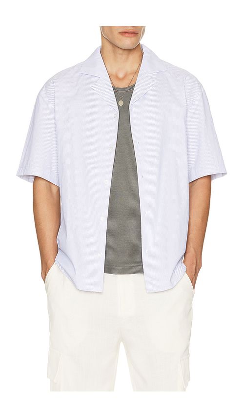 KROST Cotton Stripe Bowling Shirt in Blue. M. Also in S, L, XL/1X