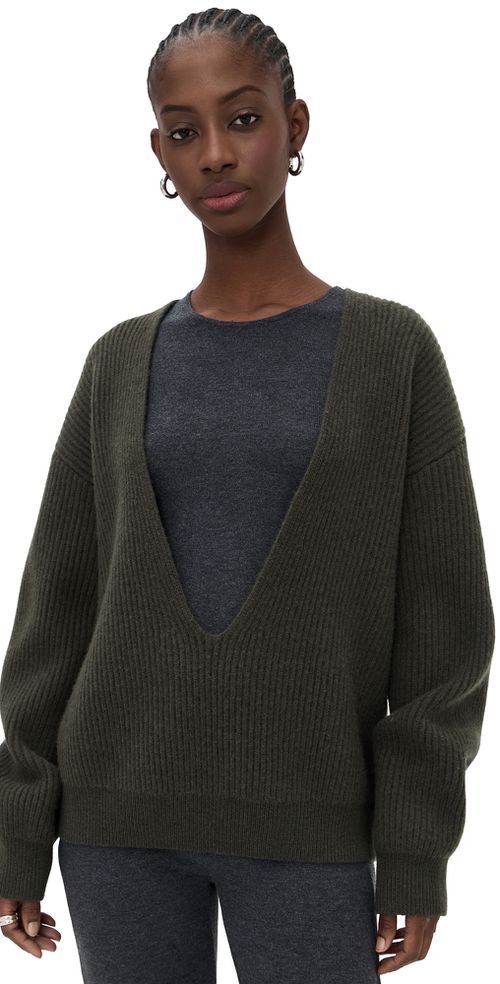 Deep V Neck Sweater DARK GREY L