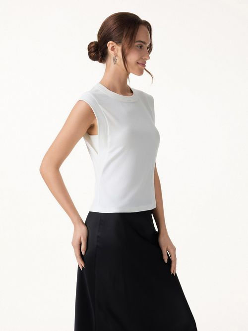 Soft Cotton Lyocell Cropped Wide Shoulder Tank - White