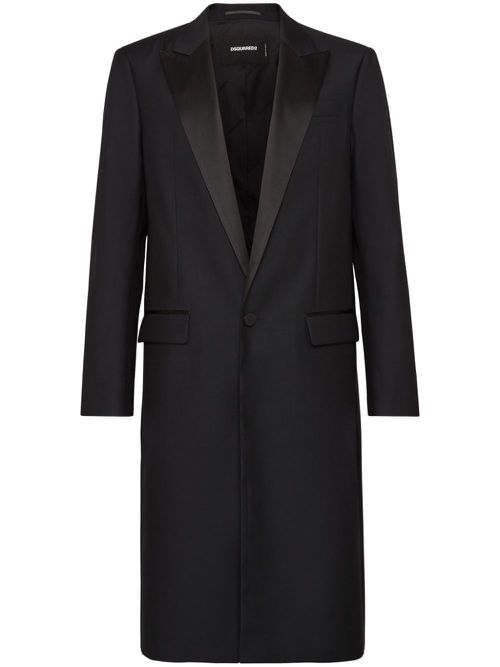 Single-breasted satin-trim coat - Black