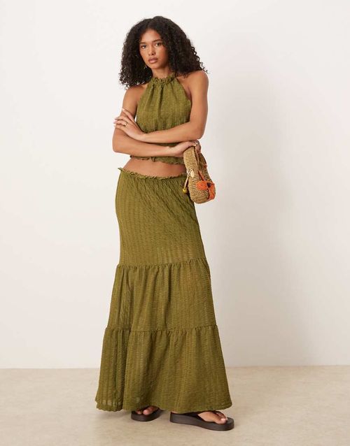 Co-ord textured tiered maxi skirt in green