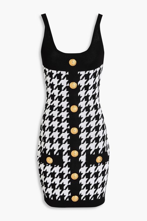 Houndstooth jacquard-knit mini dress - Black - FR 36