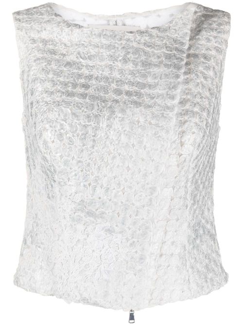 Embossed-finish sleeveless blouse - White