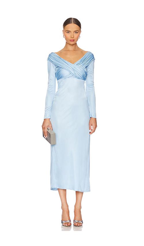 Alejandra Alonso Rojas Long Sleeve Draped Jersey Dress in Blue. - 10 also