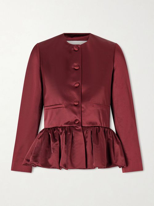 Cotton-blend Duchesse-satin Peplum Blazer - Burgundy