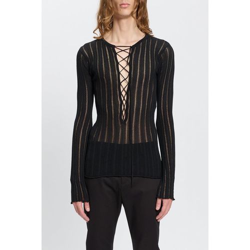 Ann Demeulemeester Kell Open Rib Laced Up Serafino Knit Top