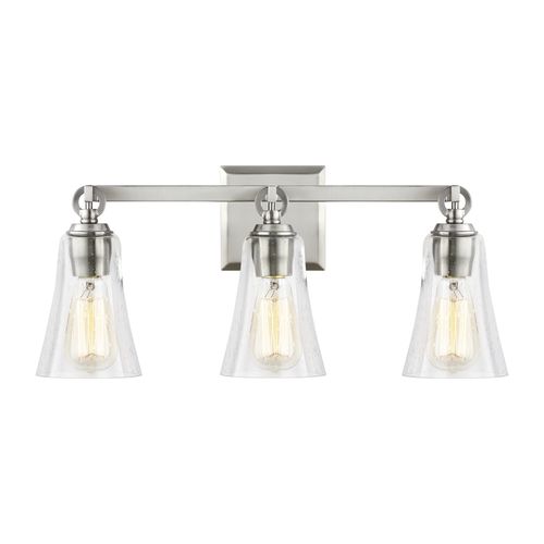 Visual Comfort Studio Monterro 3-Light Bathroom Vanity Light in Satin Nickel by Sean Lavin