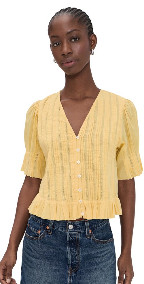 Alberte Solid Bubble Sleeve Blouse Yellow