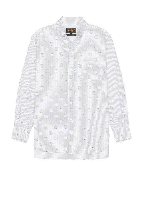 Beams Plus B.D. Classic-Fit Burnout Dot Candy Stripe in Blue Stripe - Blue. XL also in