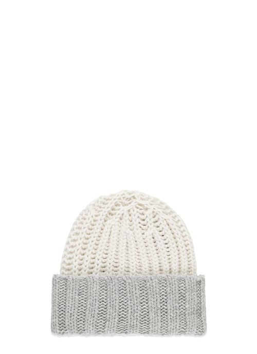 Grey Cashmere Ribbed Beanie