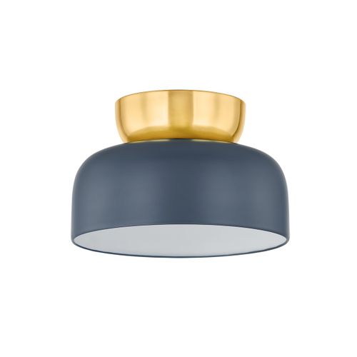 Batya 1-Light Flush Mount in Aged Brass with Slate Blue