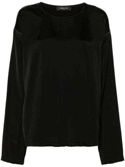 Beaded-trim crepe top - Black