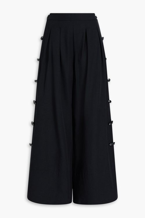 Pleated faille wide-leg pants - Black - XS