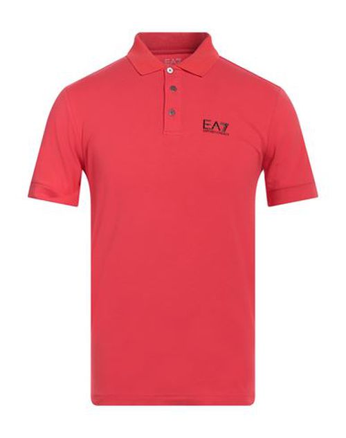 Ea7 Man Polo shirt Coral Size M Cotton, Elastane