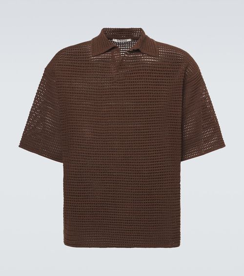 Open-knit cotton and silk polo sweater