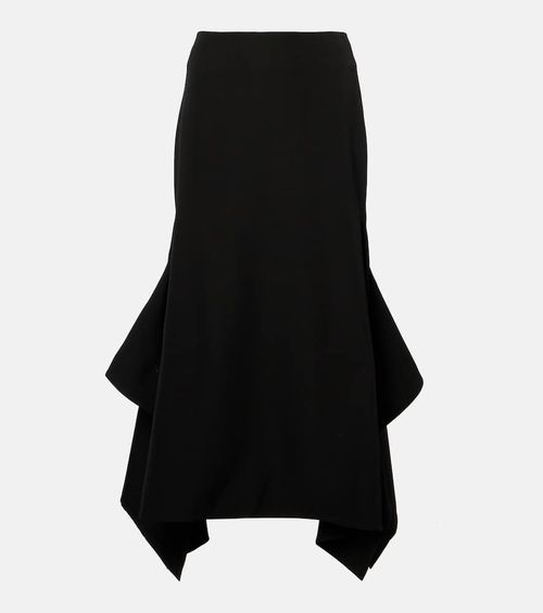 Draped virgin wool midi skirt