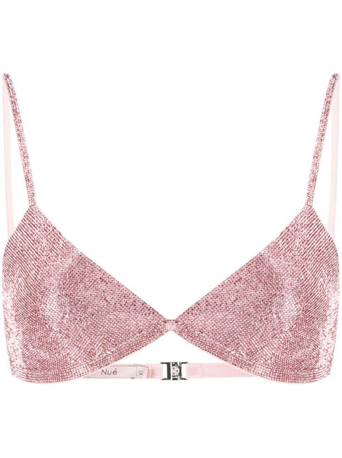 Rhinestone-embellished silk bra top - Pink
