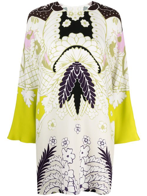 Abstract-print long-sleeve dress - Green