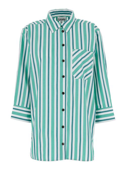 Green Striped Shirt In Organic Cotton Woman