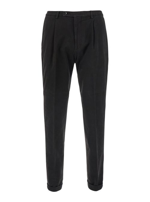 Slim Fit Cotton Trousers — Black