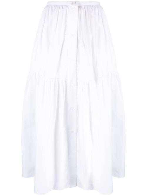 Button-up tiered midi skirt - White