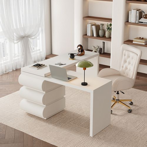 Humply Modern Minimalist Style L Shaped Desk Solid 1520mm Executive Office Desk