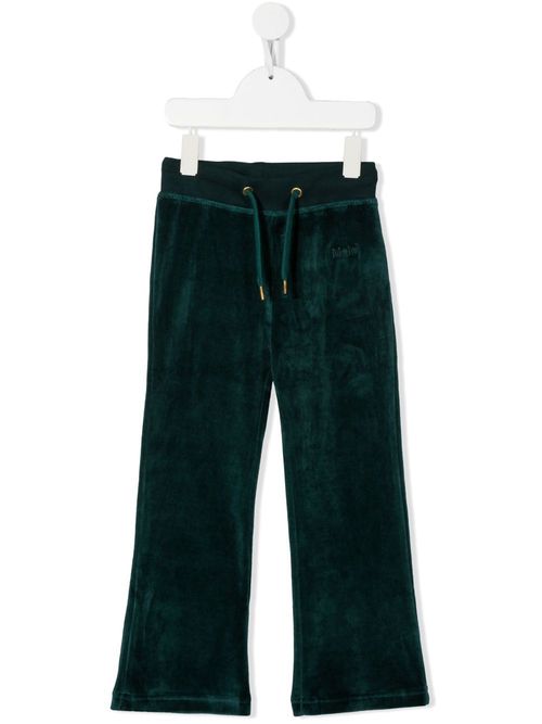Embroidered-logo velour track pants - Green
