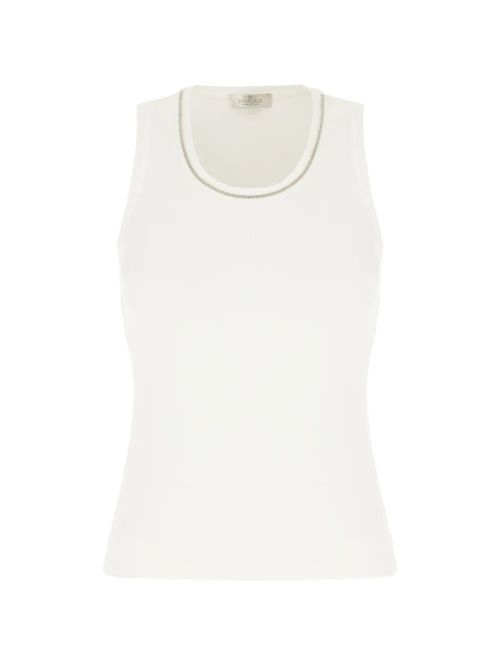 Ribbed with Chain-Link Trim Tank Top — Cream