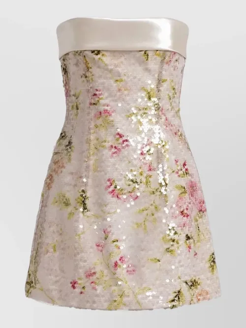 Alberta Ferretti - strapless floral sequin mini dress satin