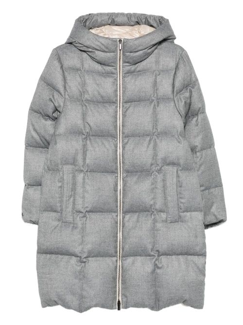 Quilted Hooded Down Coat — Grey
