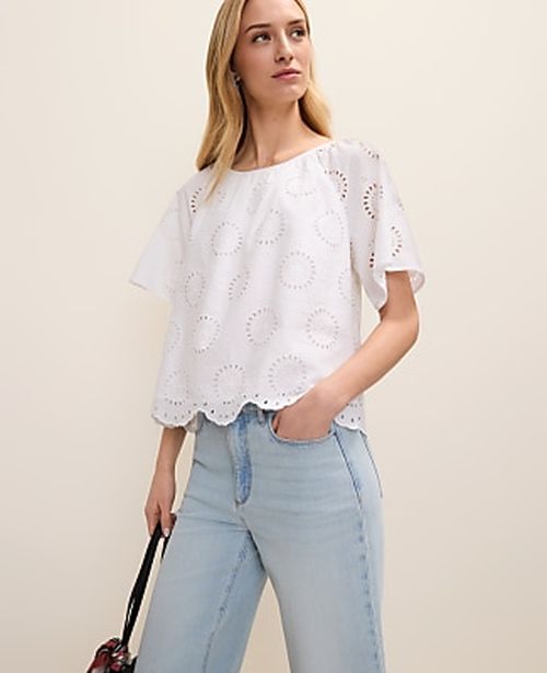 Ann Taylor Weekend Eyelet Scalloped Top