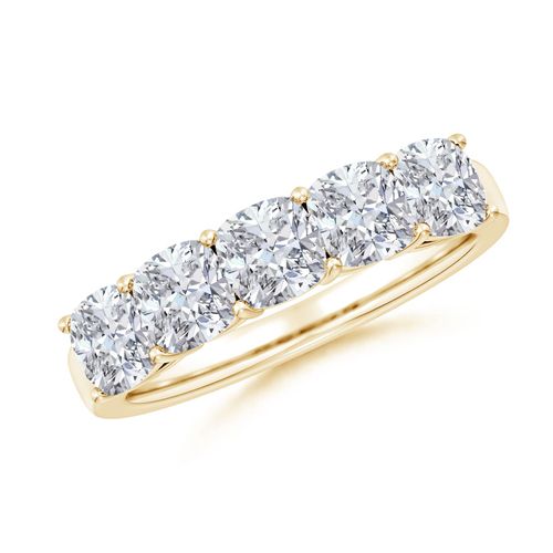 Angara 2.5 Carats Prong-Set Cushion Diamond Five Stone Wedding Ring in 18K Yellow Gold
