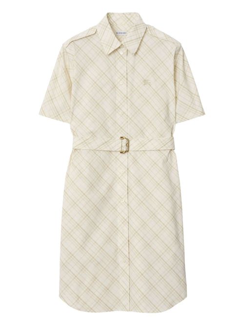 Check-print cotton shirt dress - White