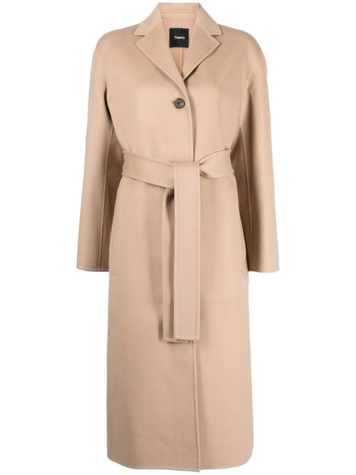 Wool-cashmere belted-waist coat - Pink
