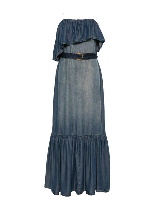 Chiarodiluna Long Dress In Denim With Belt