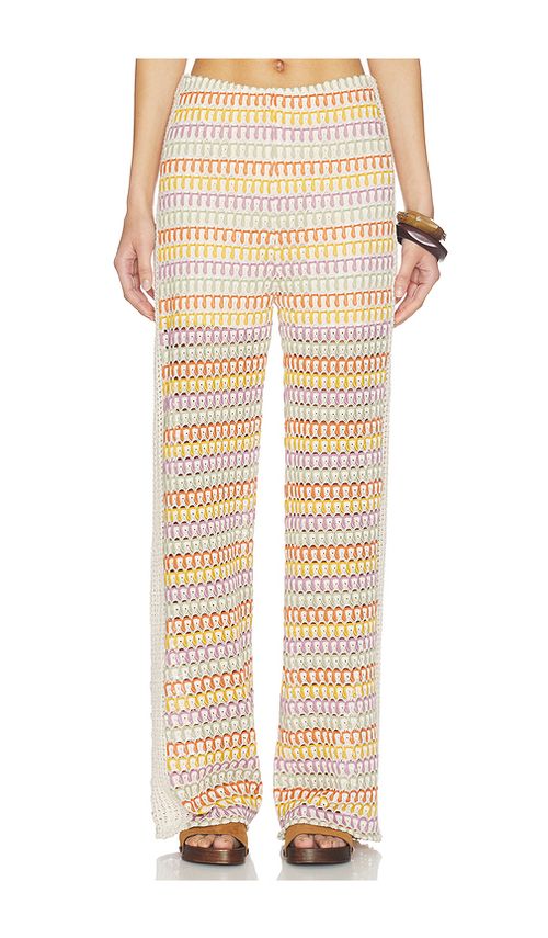 Central Park West Celine Rainbow Crochet Mid Rise Pants in Yellow,Beige. M. Also in S, XS