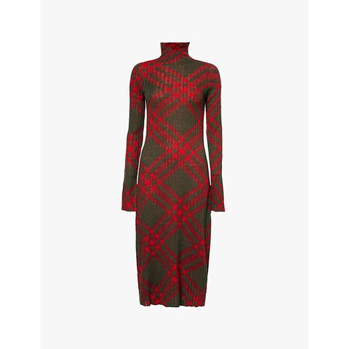 Womens Loch Ip Check Checked Long-sleeved Knitted Midi Dress