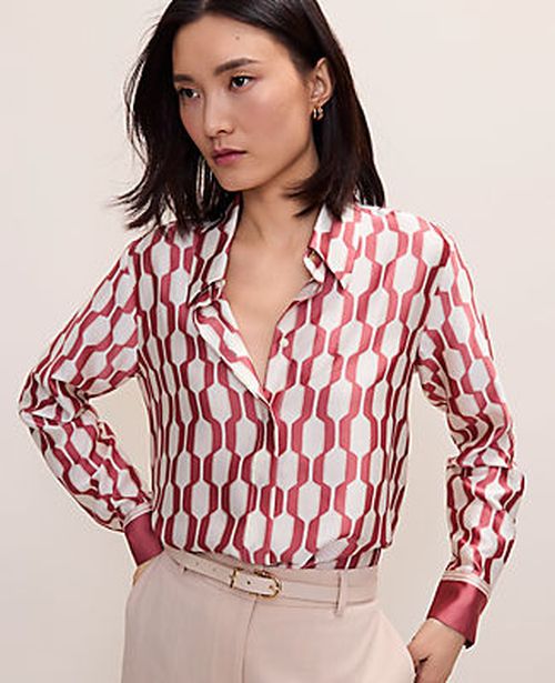 Ann Taylor Petite Geo Satin Essential Shirt