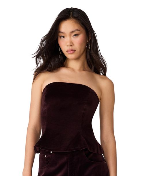 Women's Dawnette Strapless Velvet Peplum Top - Deep Fig