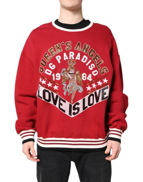 Sequin Logo Embroidered Sweatshirt — Red