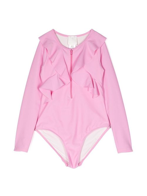 Long-sleeve ruffled swimsuit - Pink
