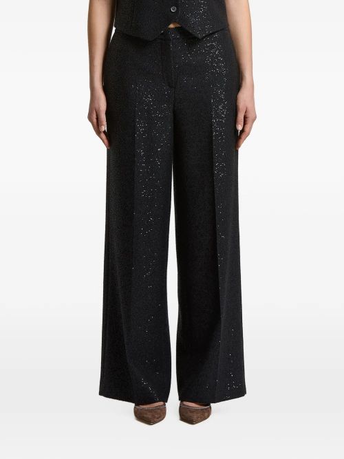 Sequin-Embellished Trousers — Black