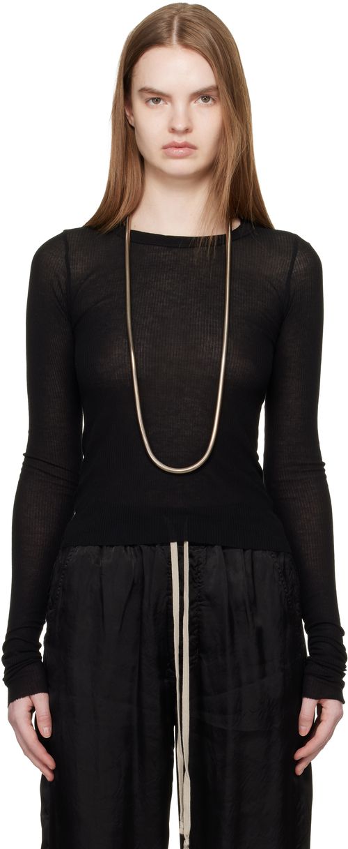 Black Temple Cropped Rib LS T-shirt